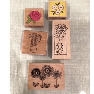 Stamps - Assorted Wood Mounted Rubber Stamps Flowers Botanical (Set of 5)